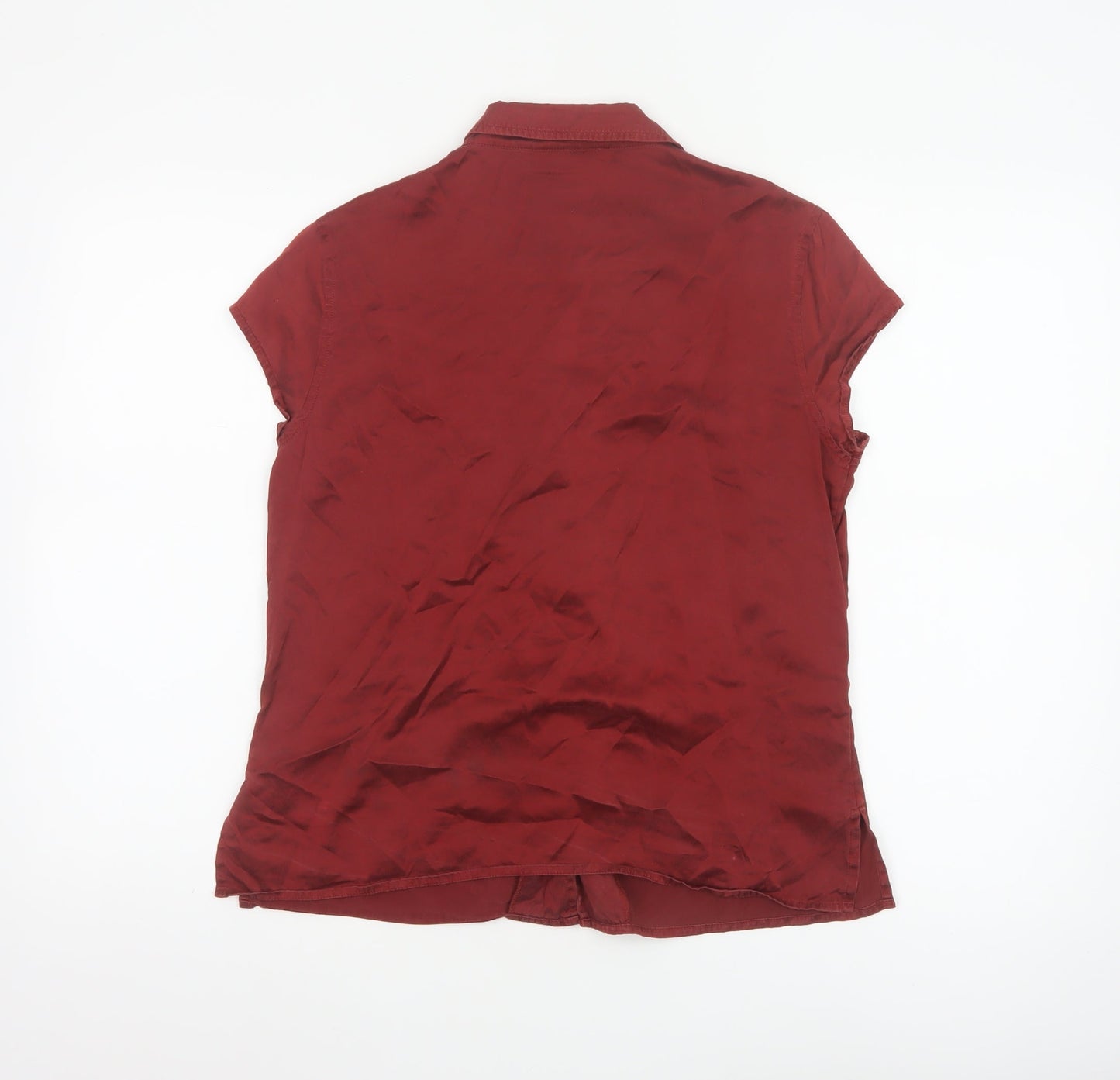 Planet Women's Red Silk Short Sleeve Collared Blouse Size 12