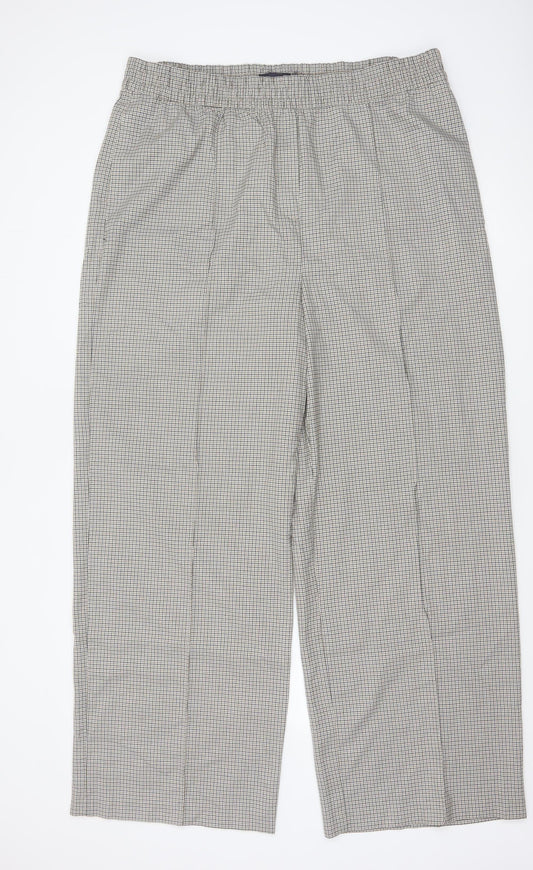 Marks and Spencer Women's Grey Check Trousers Size 20L Elastic Waist