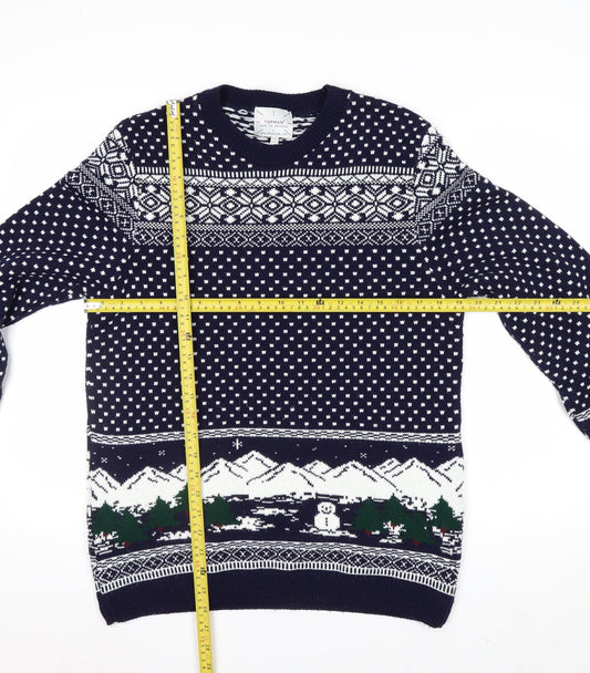 Topman Men's Blue Christmas Fair Isle Knit Jumper Size M