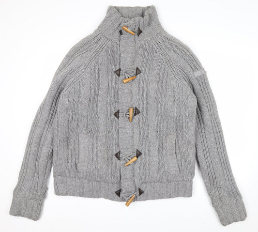 Schott Men’s Grey Chunky-Knit High Neck Cardigan XL