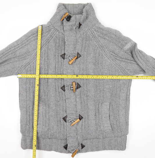 Schott Men’s Grey Chunky-Knit High Neck Cardigan XL