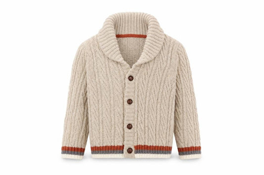 E of M Boys Beige Cable-Knit Cotton Cardigan 3-4 Years