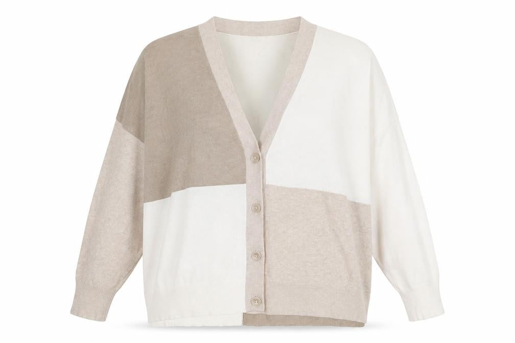 Monki Women Beige Colourblock V-Neck Button Cardigan L