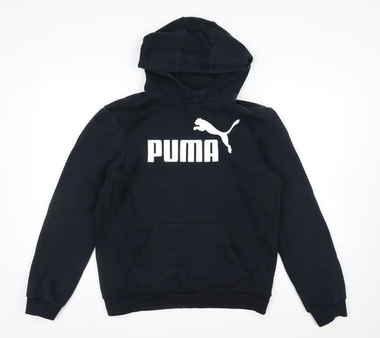 Puma Boys Black Pullover Hoodie 16 Years Cotton Blend Lined Logo Sportswear