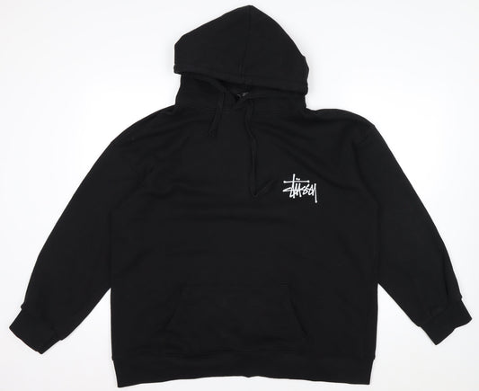Stussy Men's Black XL Pullover Hoodie with Logo Graphic