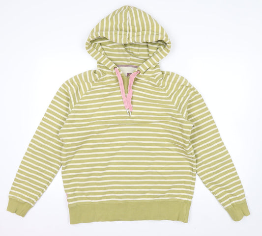 Joules Women Green Striped Cotton Pullover Hoodie Size 14