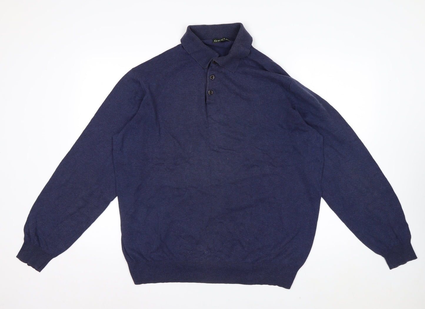 Orvis Men's Blue Cotton Silk Cashmere Long Sleeve Polo - Size L