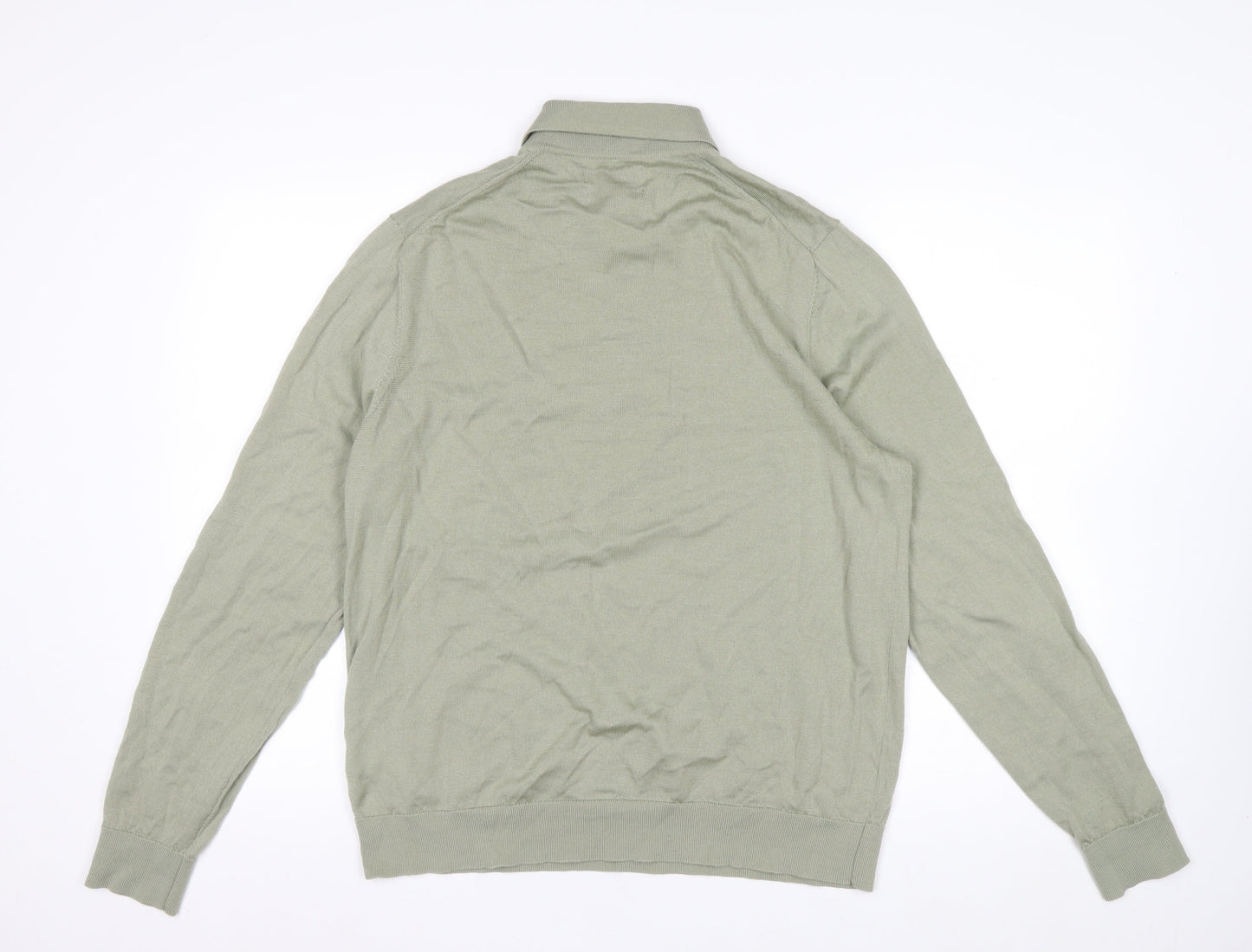 Marks and Spencer Men’s Green Merino Wool Collared Henley Jumper L