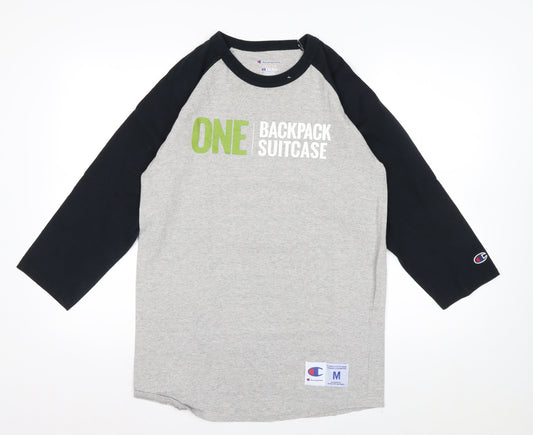 Champion Men's Grey 3/4 Sleeve Raglan Graphic Top Size M