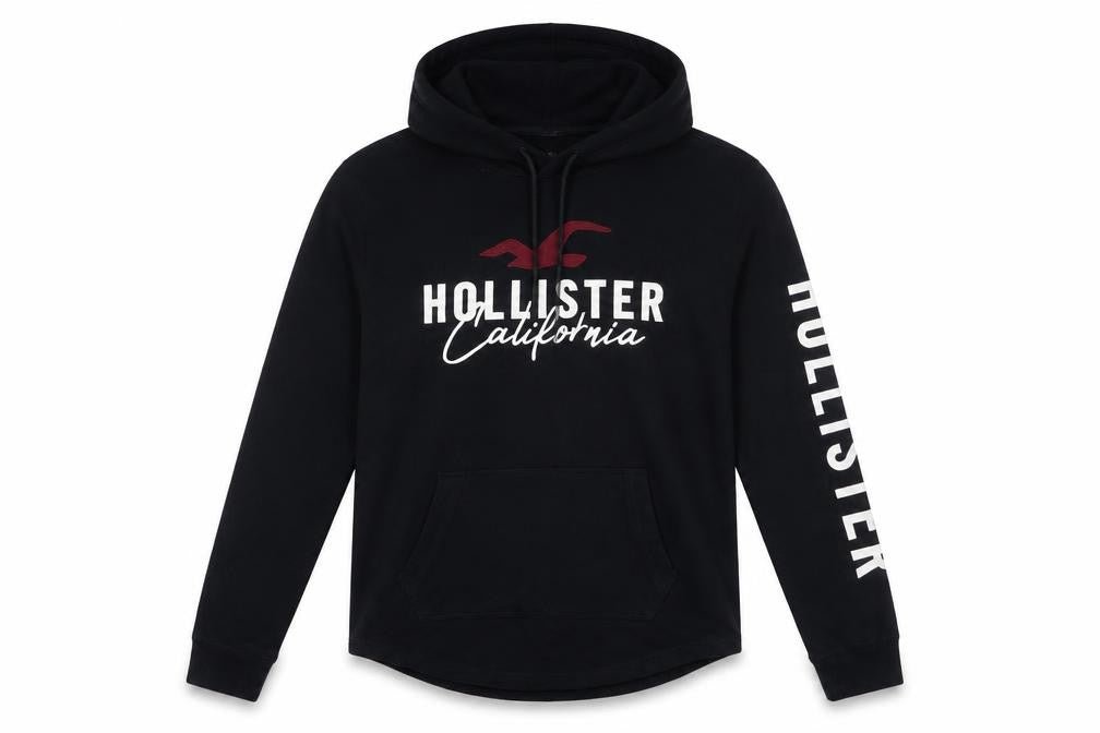 Hollister Men's Black Pullover Hoodie Small Cotton Graphic Logo