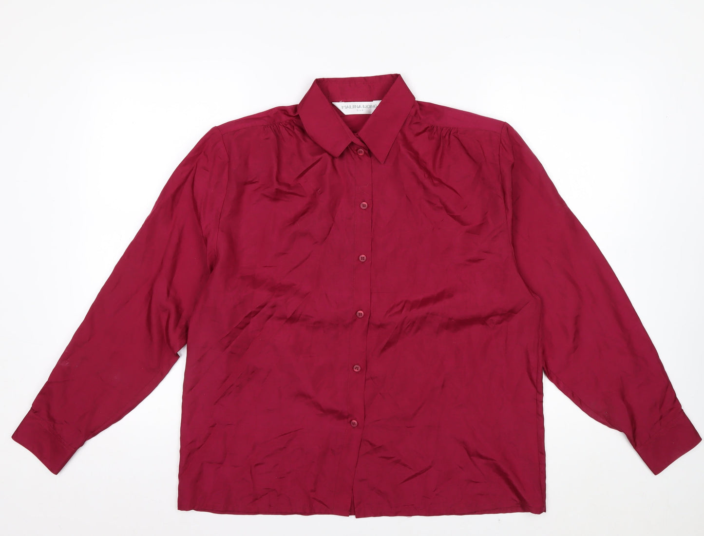 Malina Wding Women's Red Silk Long Sleeve Button-Up Shirt Size 12