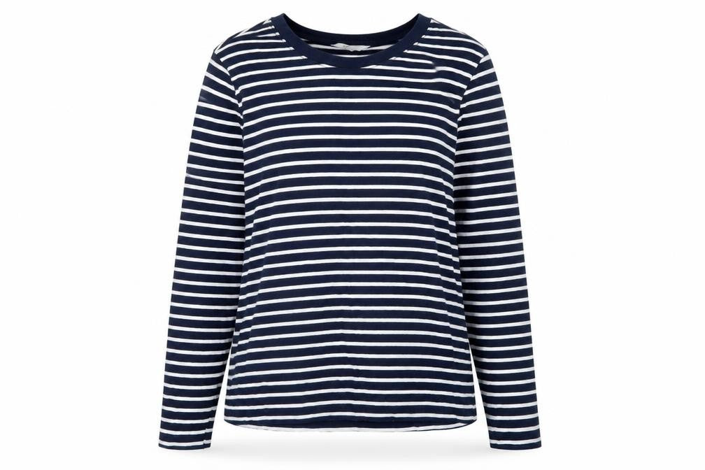 Marks and Spencer Women's Blue Striped Long Sleeve Cotton T-Shirt Size 8