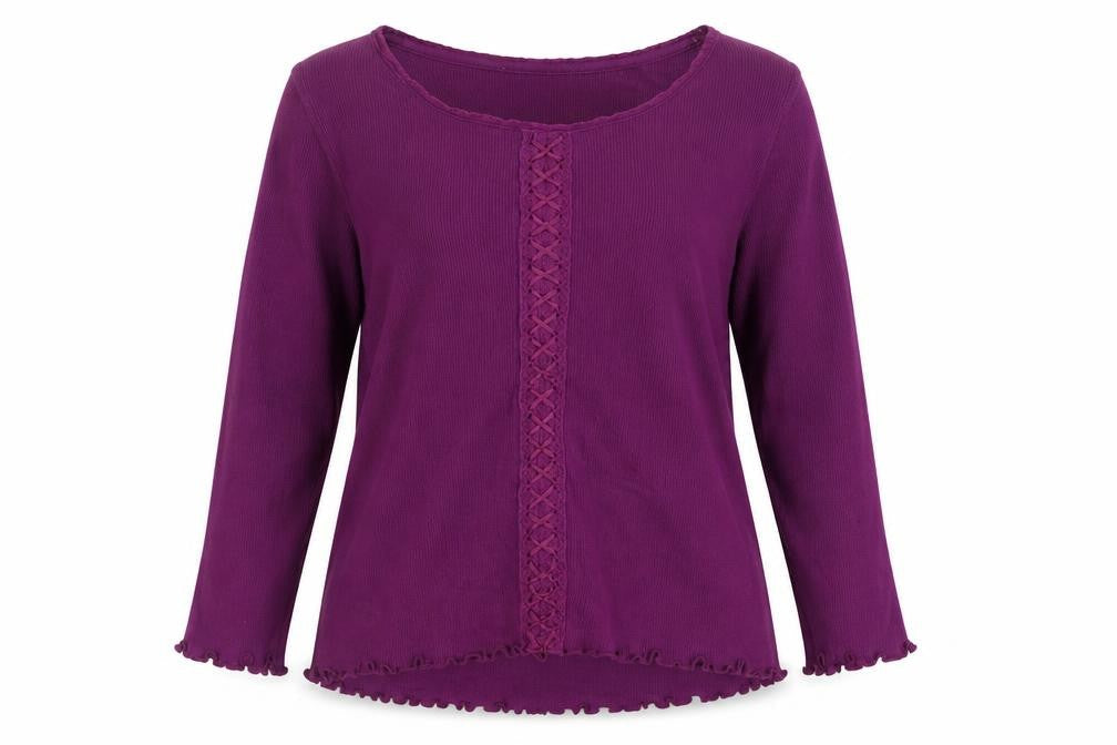 Liz Claiborne Women Purple Petite M Cotton Long Sleeve Blouse