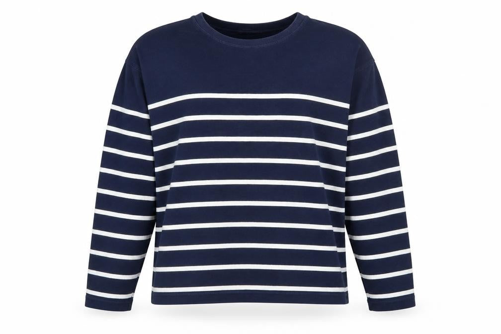 Stradivarius Women Navy Blue Stripe Pullover Sweatshirt Size 12