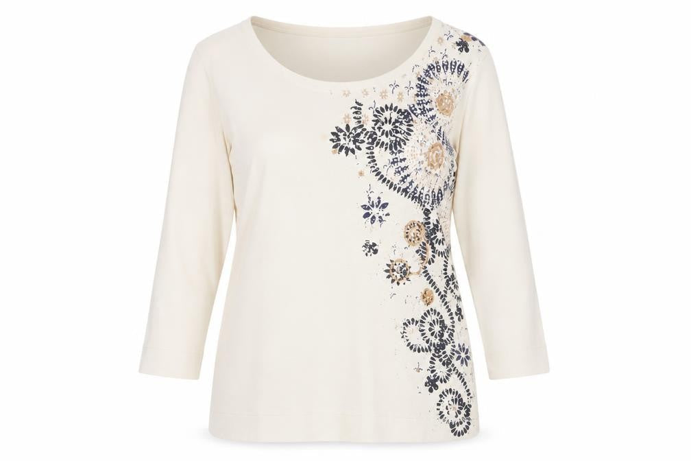 Marks & Spencer Women’s Ivory Floral Long Sleeve Cotton T-Shirt Size 16