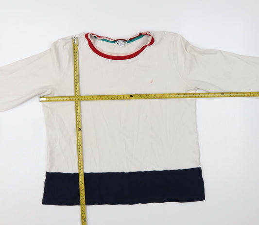 Nautica Women Ivory Navy Colourblock Cotton Pullover Sweatshirt XL