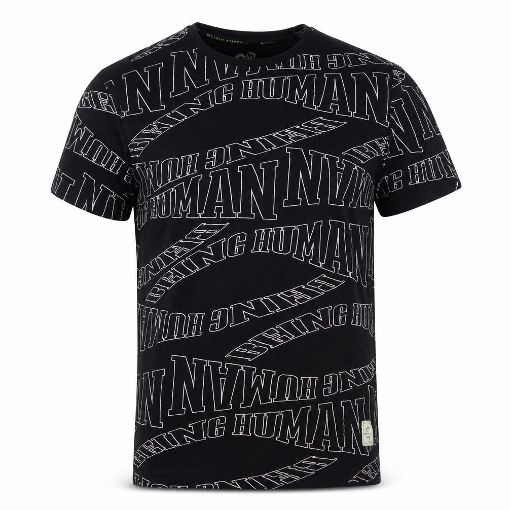 Being Casual Being Human Men Black Graphic Logo Cotton Short Sleeve T-Shirt M