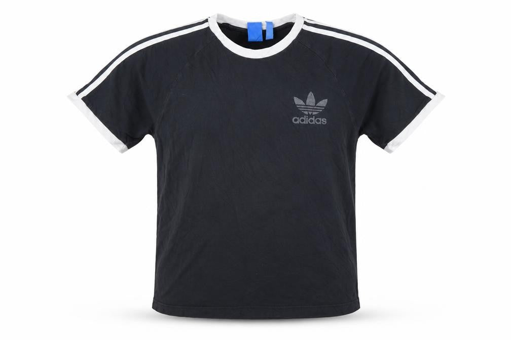 Front view of Adidas Men’s Black T-Shirt, size L, Retro Sports Crew Neck