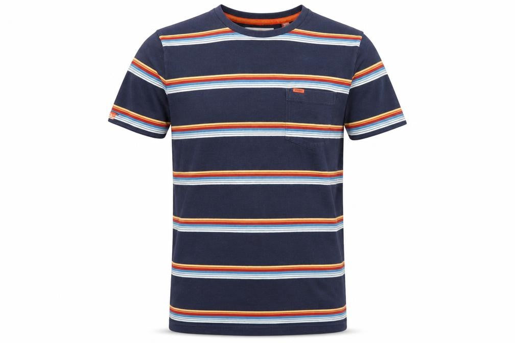 Superdry Men's Blue Striped 100% Cotton Crew Neck T-Shirt Size M