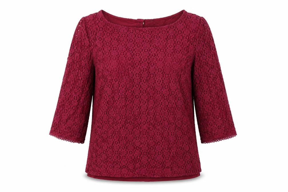 Next Women Red Lace 3/4 Sleeve Tunic Blouse Size 12