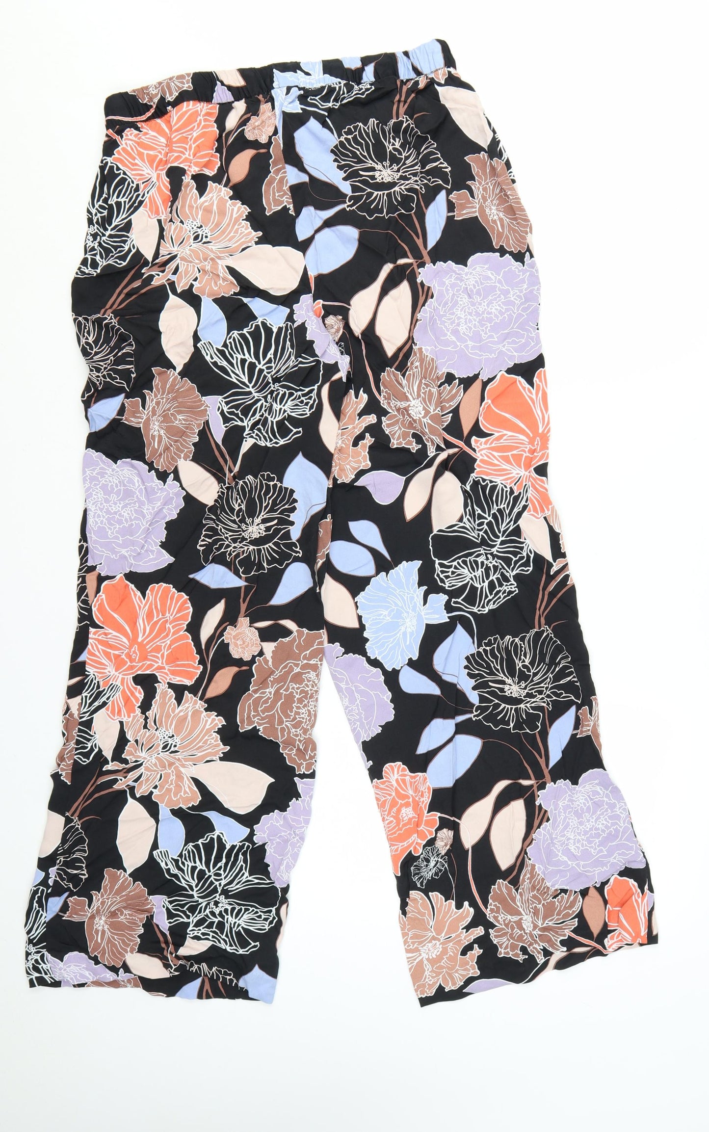 Marks and Spencer Womens Multicoloured Floral Cropped Wide-Leg Trousers Size 12