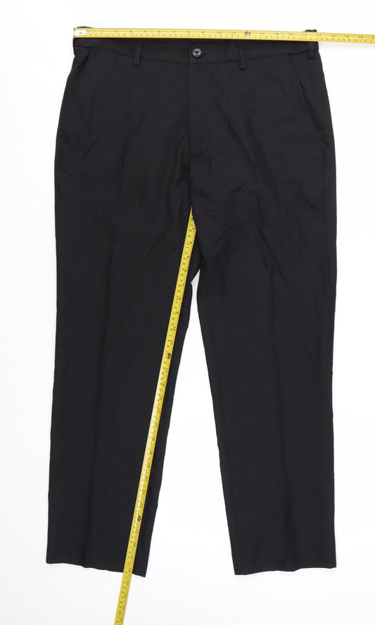Marks and Spencer Men's Black Regular Fit Dress Pants 34W 29L