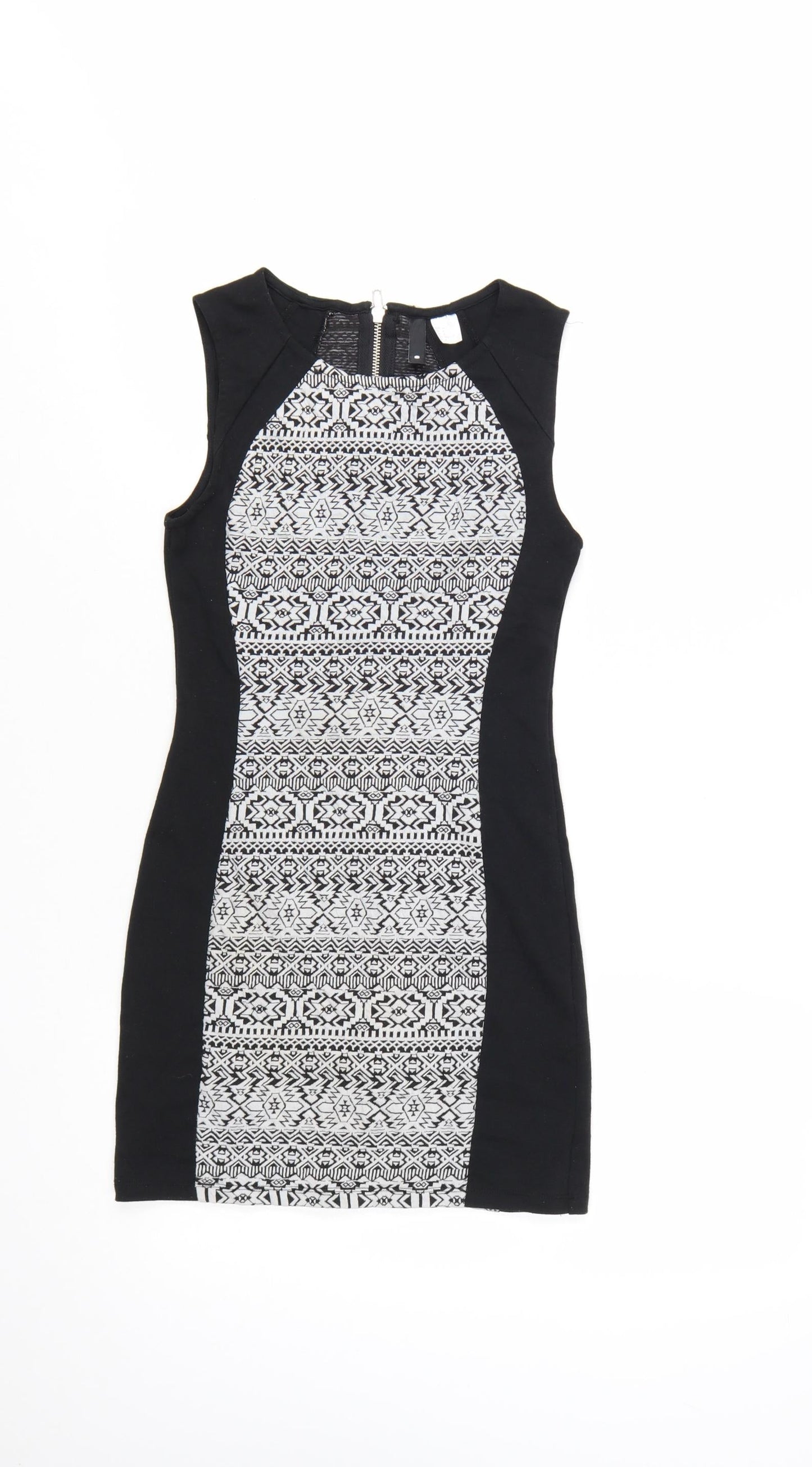 H&M Divided Women’s Black Geometric Bodycon Dress Size 8