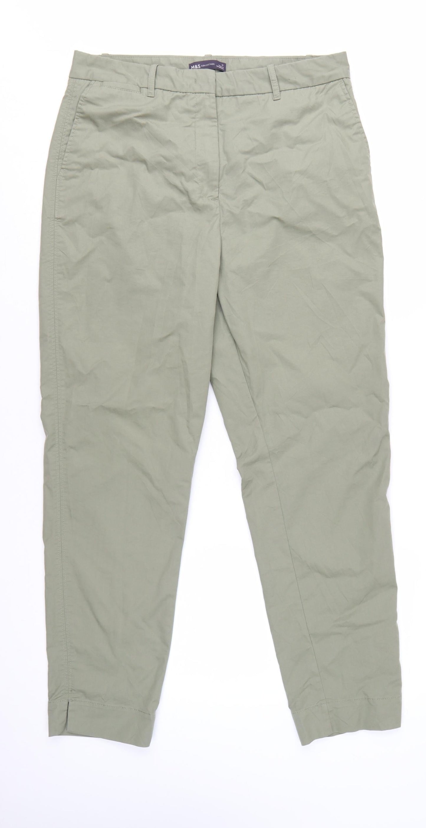 Marks and Spencer Women's Green Chino Trousers Size 14 Regular Fit