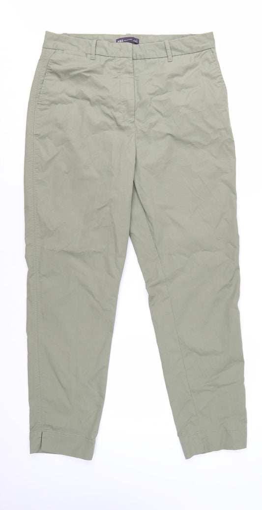 Marks and Spencer Women's Green Chino Trousers Size 14 Regular Fit