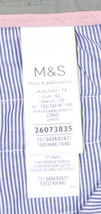 Marks and Spencer Women's Green Chino Trousers Size 14 Regular Fit