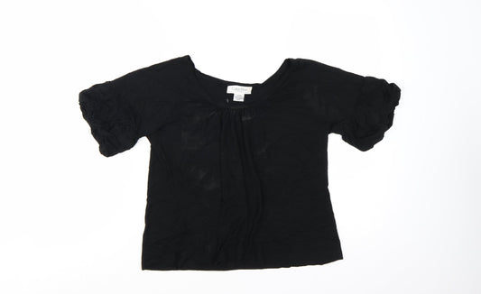 Calvin Klein Women's Black Petites M Scoop Neck Puff Sleeve Blouse