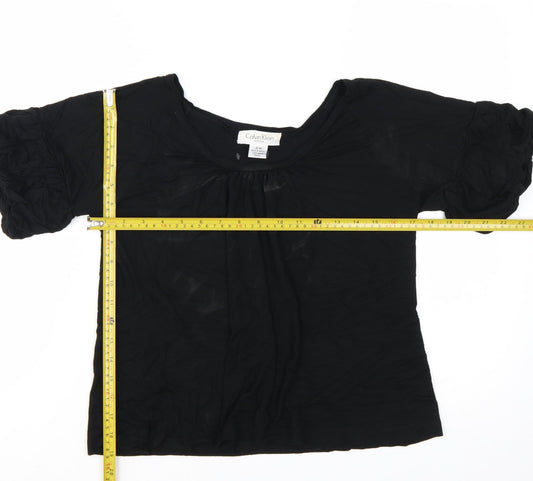 Calvin Klein Women's Black Petites M Scoop Neck Puff Sleeve Blouse