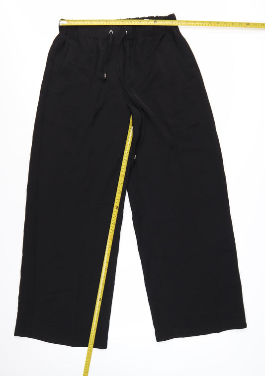 ZARA Womens Black Wide-Leg Polyester Drawstring Trousers L