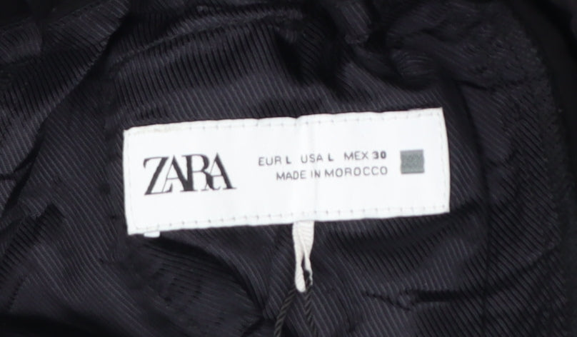 ZARA Womens Black Wide-Leg Polyester Drawstring Trousers L