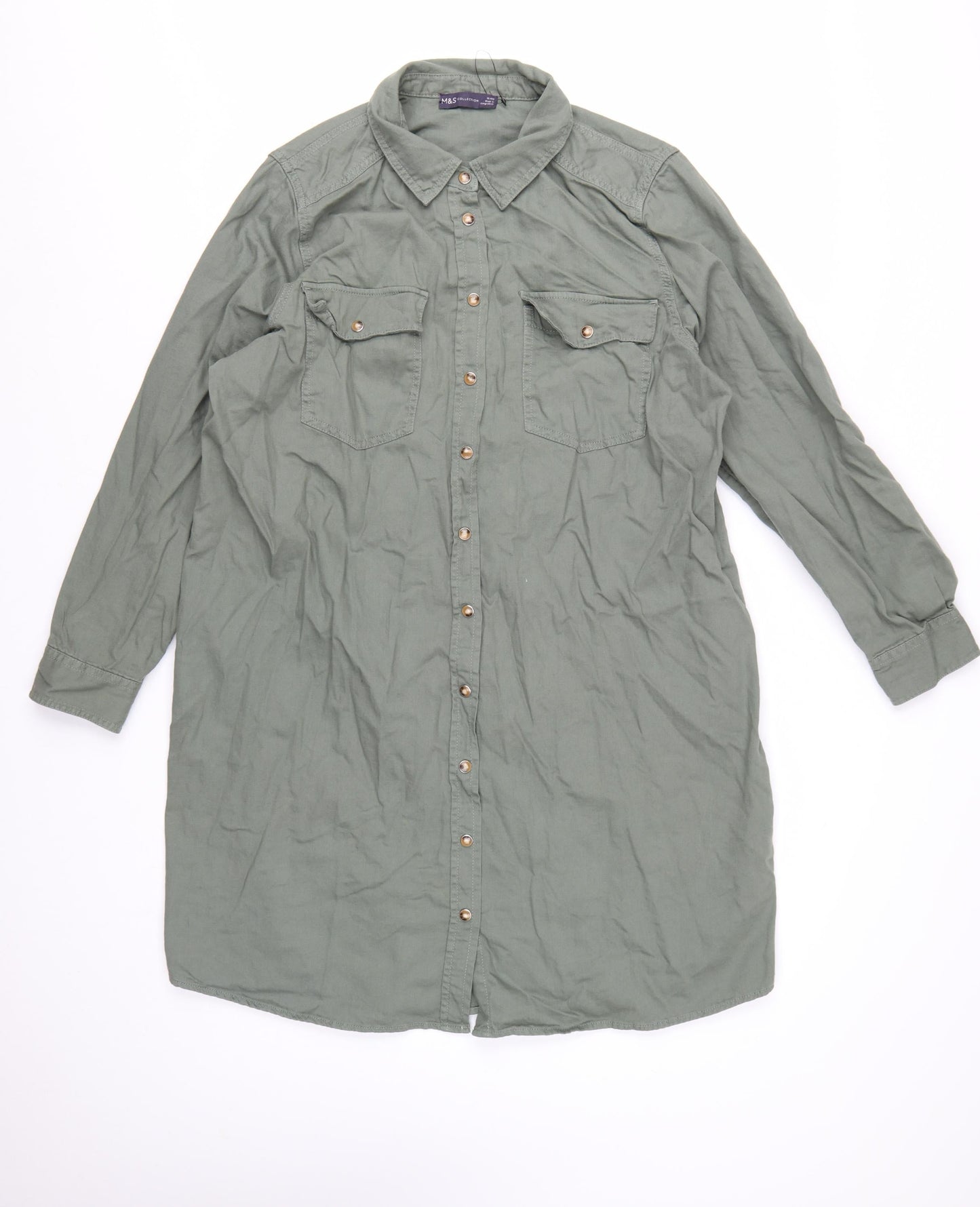 Marks and Spencer Women’s Green Size 18 Cotton Long Sleeve Shirt Dress