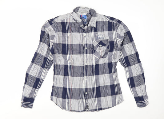 9 Way Men's Blue Check Button-Up Long Sleeve Cotton Shirt 2XL
