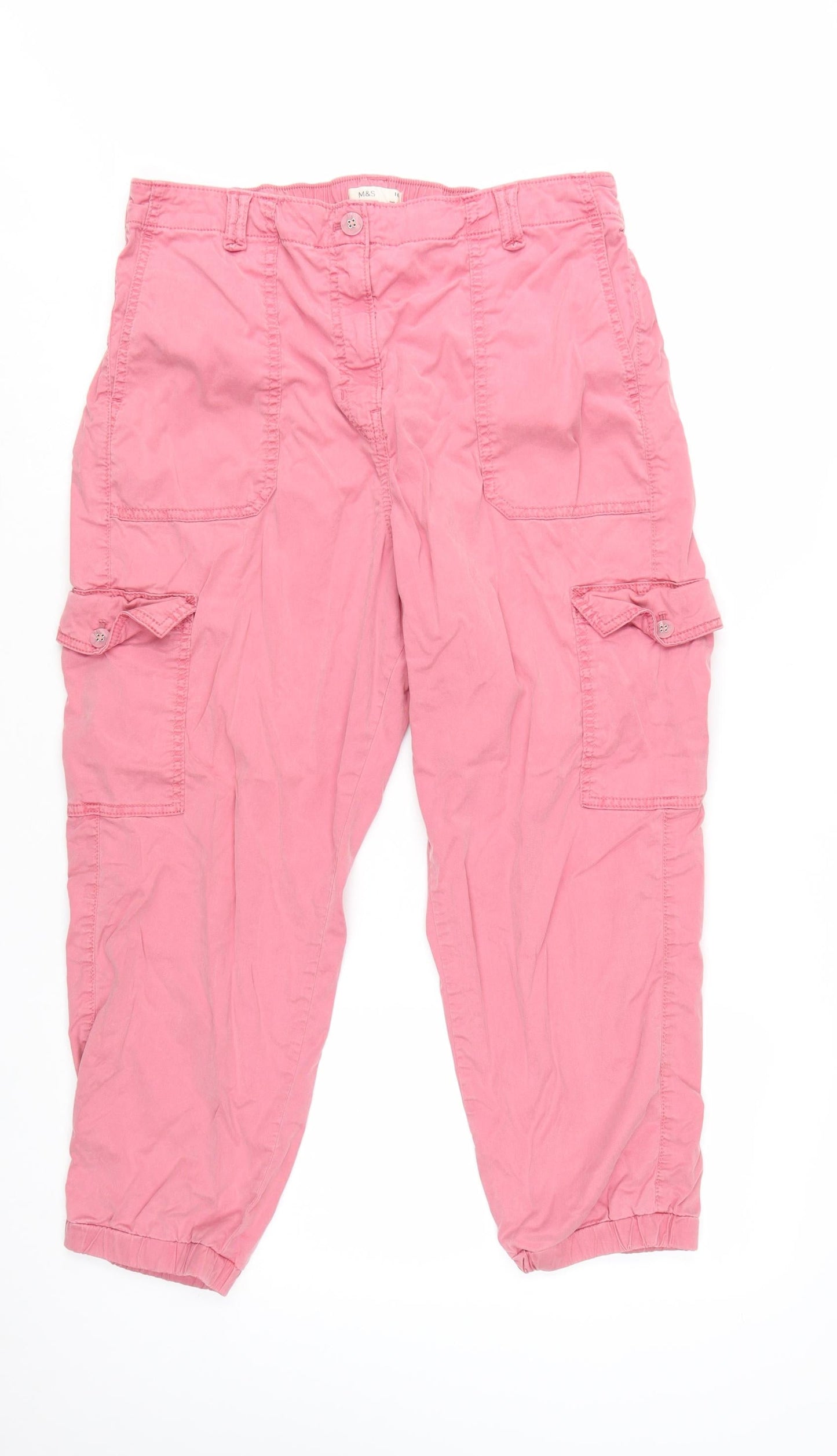 Marks and Spencer Women Pink Cargo Trousers Size 16 Lyocell Blend