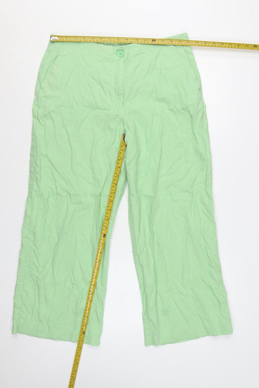 Marks and Spencer Women’s Green Linen Blend Cropped Wide-Leg Trousers Size 16