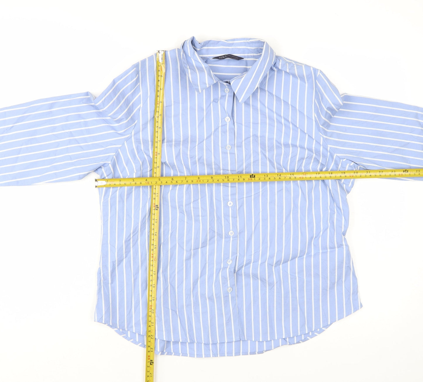Marks and Spencer Women’s Blue Striped Long Sleeve Button-Up Shirt Size 14