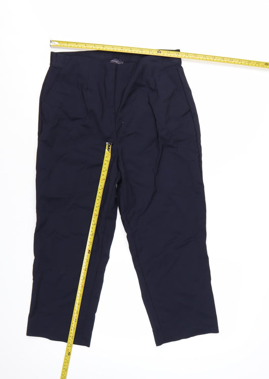 Marks and Spencer Women Navy Regular Trousers Size 12 Cotton Blend