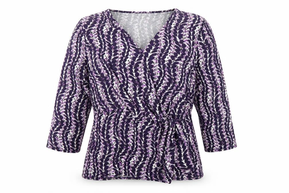 Country Casuals Women Purple Floral Wrap Blouse XL 3/4 Sleeve V-Neck