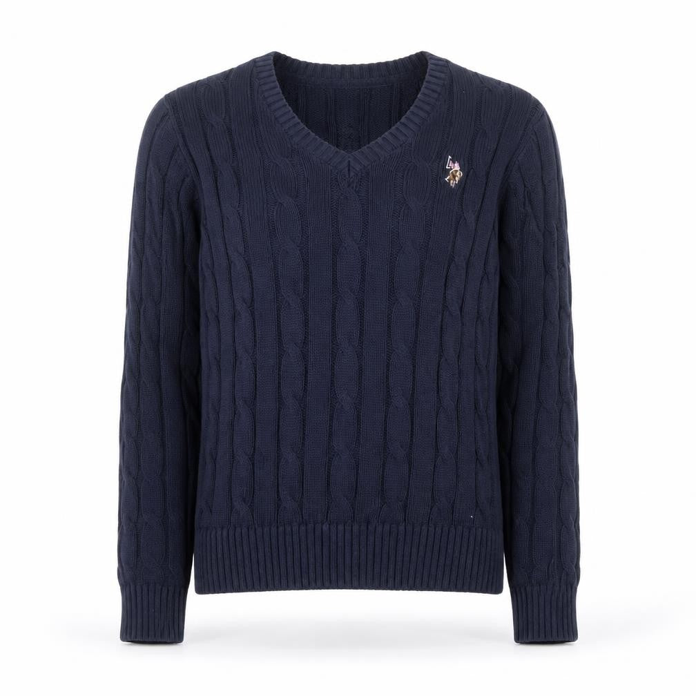 U.S. Polo Assn. Women Blue XS Cable-Knit V-Neck Jumper