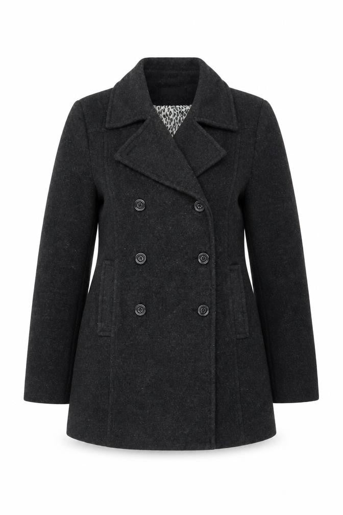 Covington Women Black Wool Blend Pea Coat L Classic Mid-Length