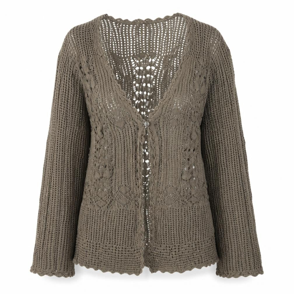 Sweater Collection Women's Brown Crochet Cardigan Size S