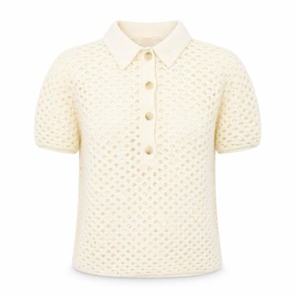 H&M Women's Ivory Crochet Collared Henley Jumper Size S