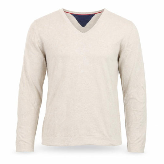 Tommy Hilfiger Men Beige V-Neck Cotton Pullover Jumper Size S