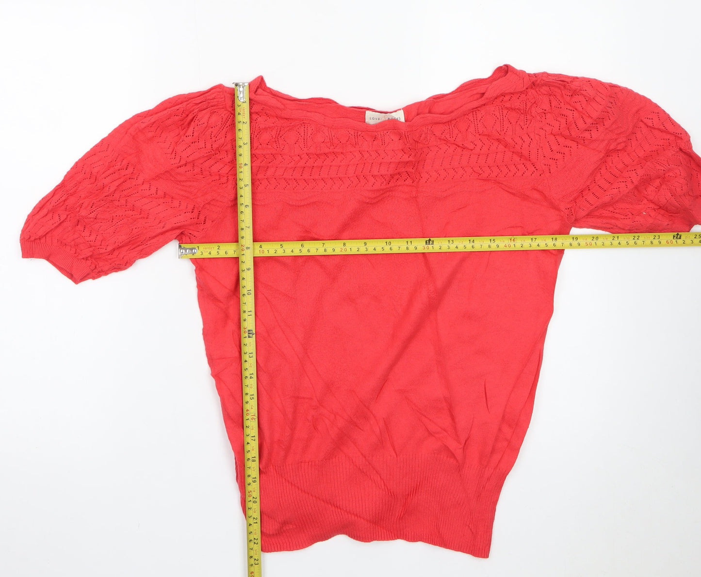 Love & Roses Women’s Red Knit Cropped Blouse UK 10 Short Sleeve