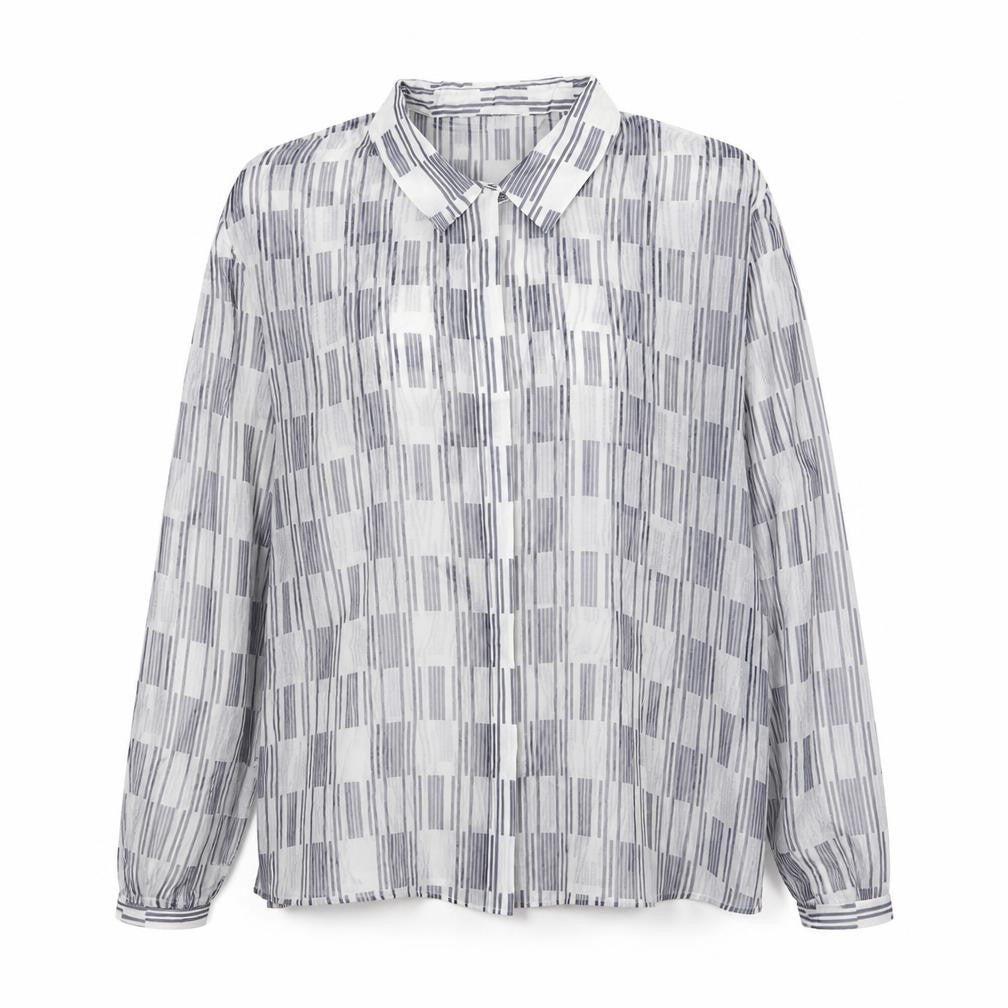 ENLIST Women's Blue Geometric Sheer Button-Up Blouse Size 14