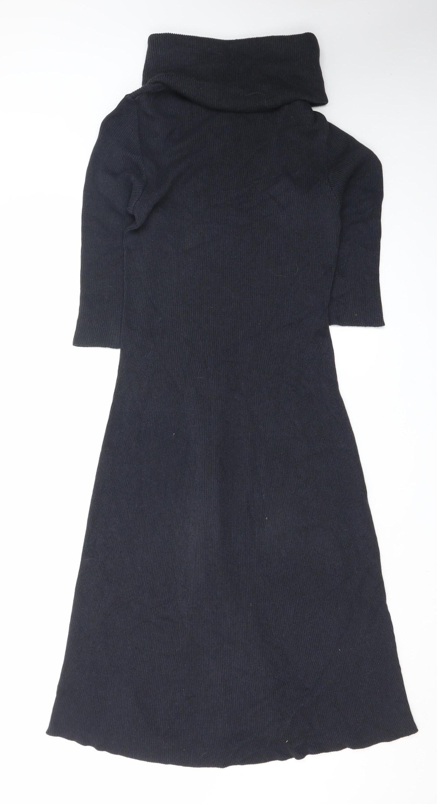 Peruvian Connection Women Black Wool Roll Neck Knit Fit & Flare Dress S
