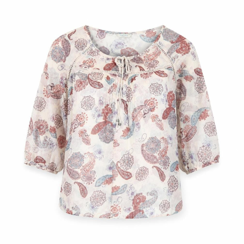 Marks & Spencer Womens Multicoloured Paisley Cotton 3/4 Sleeve Peasant Blouse Size 10